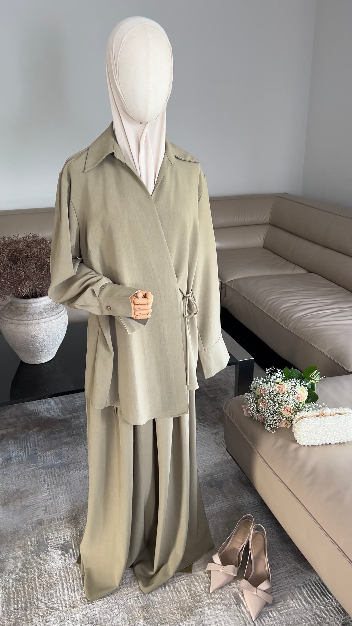 WRAP SKIRT SET OLIVE GREEN