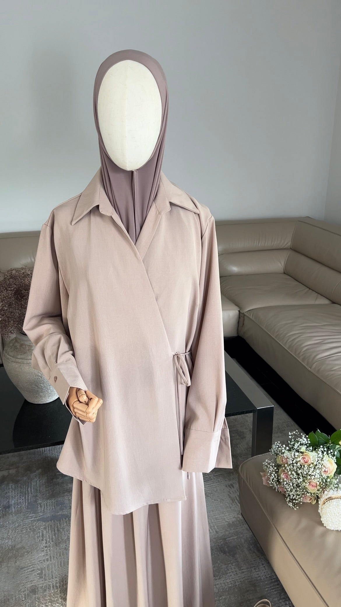 WRAP SKIRT SET PINK BEIGE