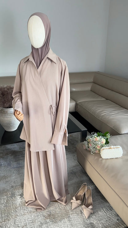 WRAP SKIRT SET PINK BEIGE