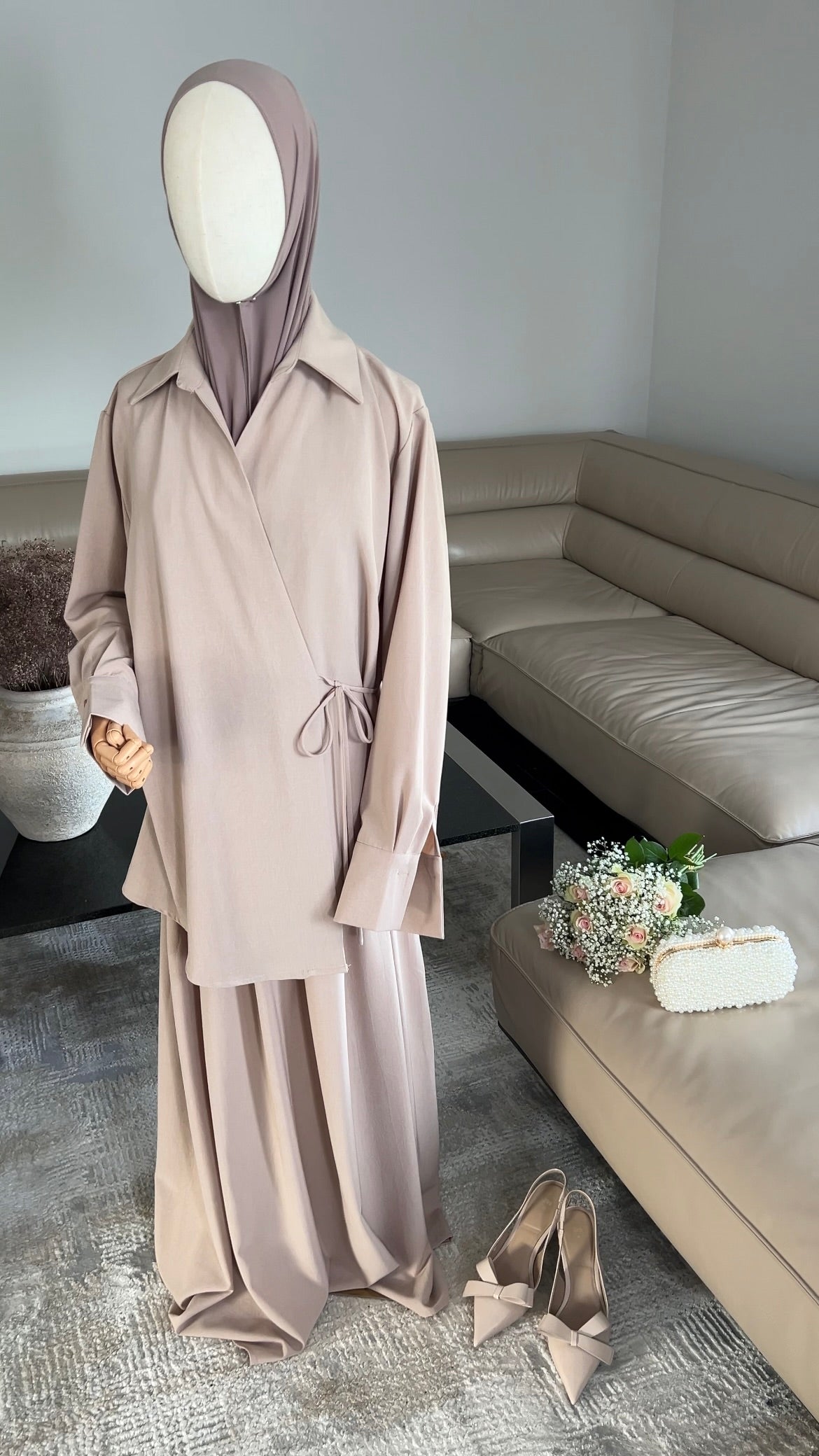 WRAP SKIRT SET PINK BEIGE