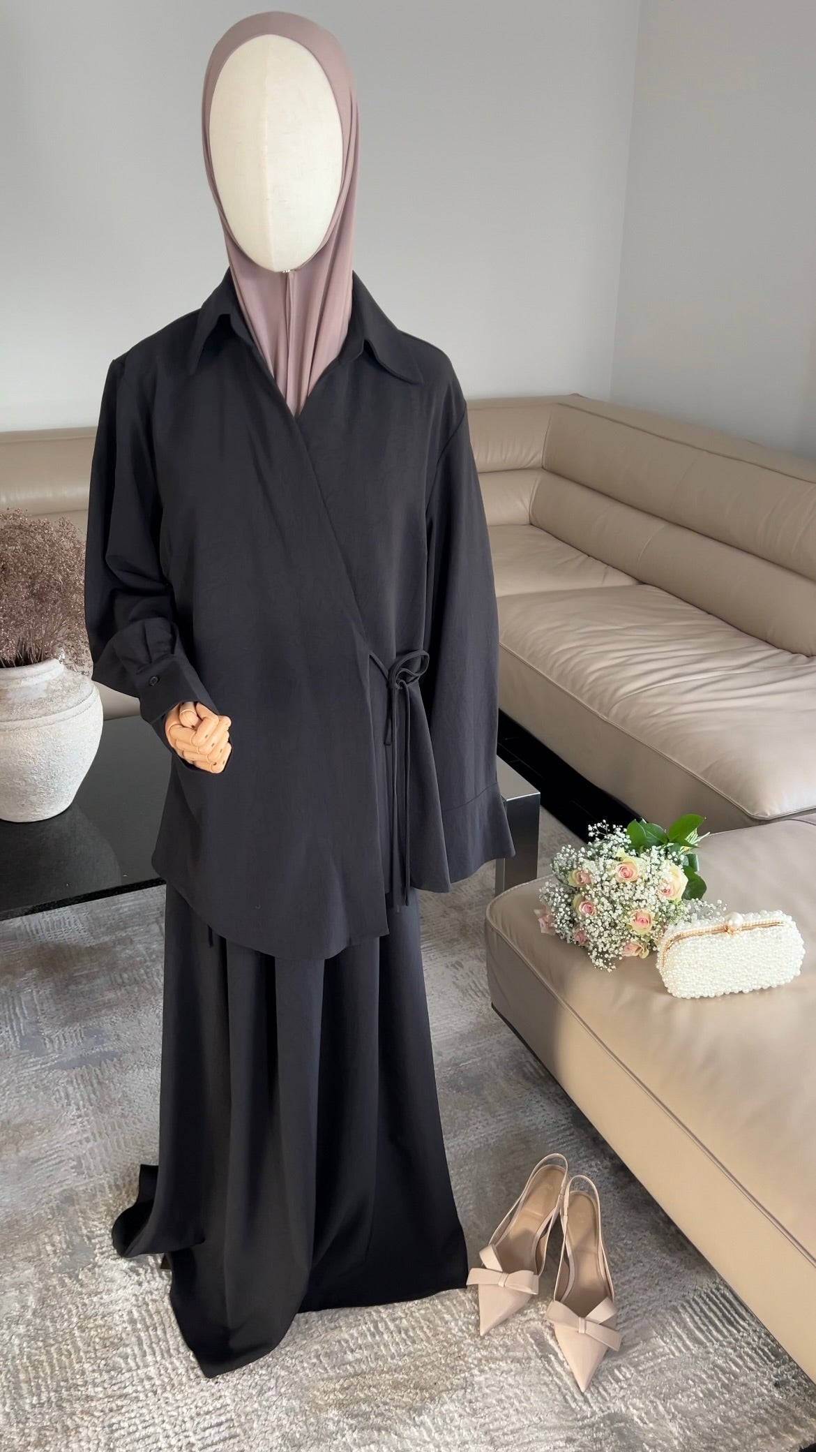 WRAP SKIRT SET BLACK
