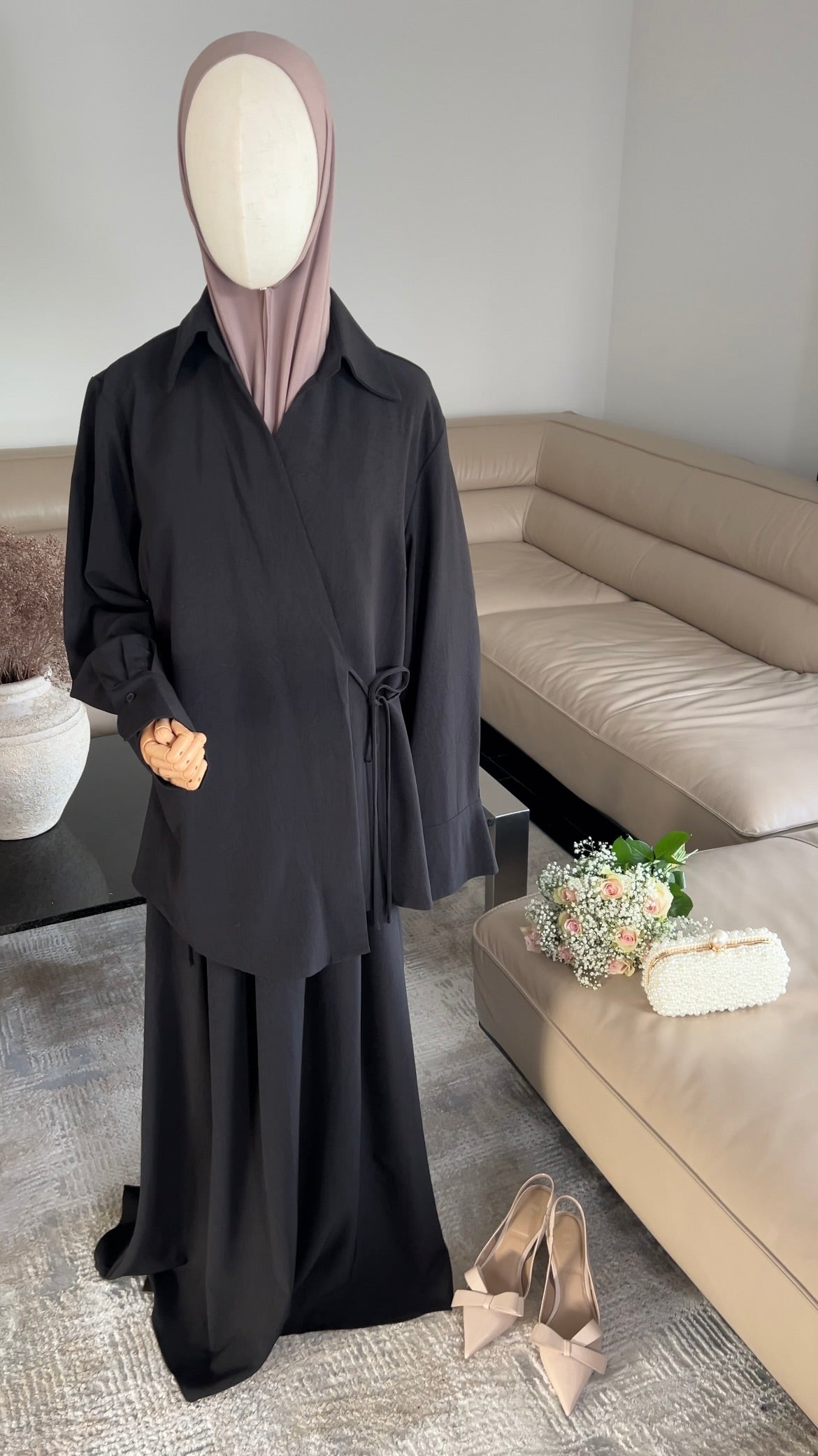 WRAP SKIRT SET BLACK