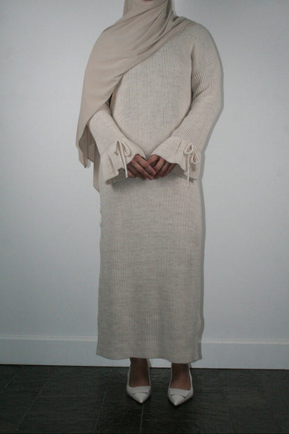 BEIGE BOW TIE DRESS