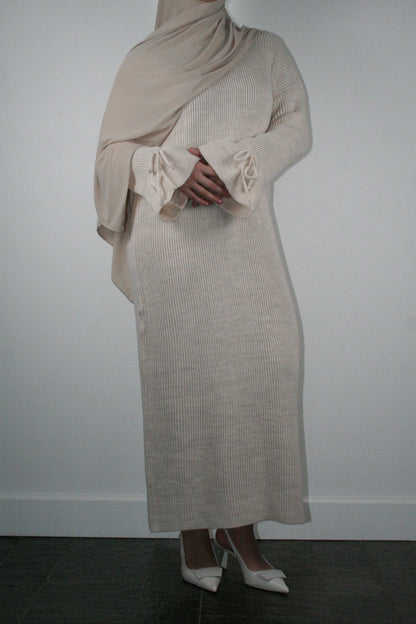BEIGE BOW TIE DRESS
