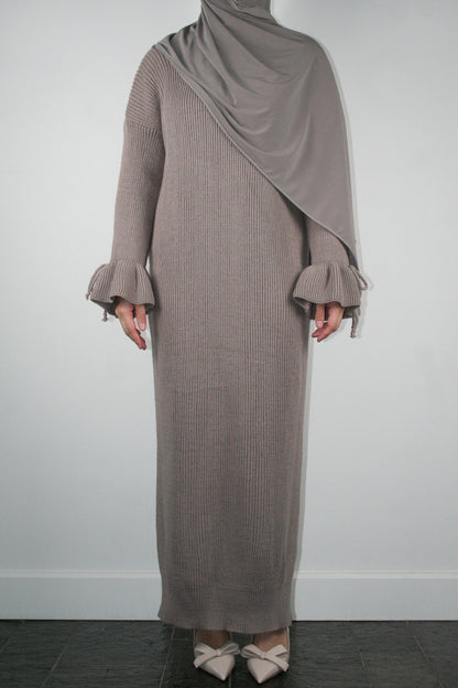 TAUPE BOW TIE DRESS