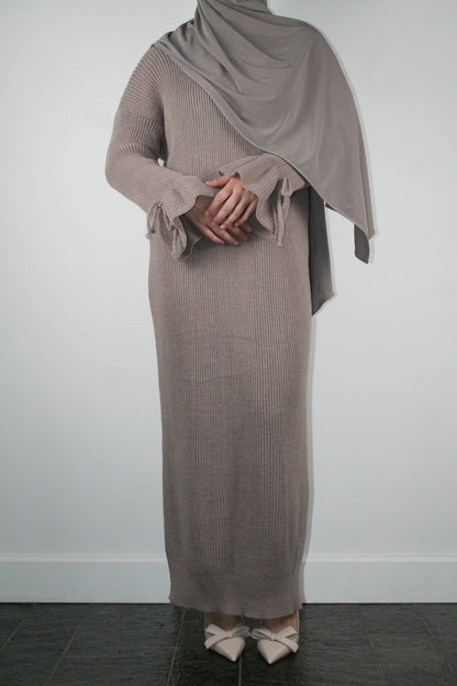 TAUPE BOW TIE DRESS
