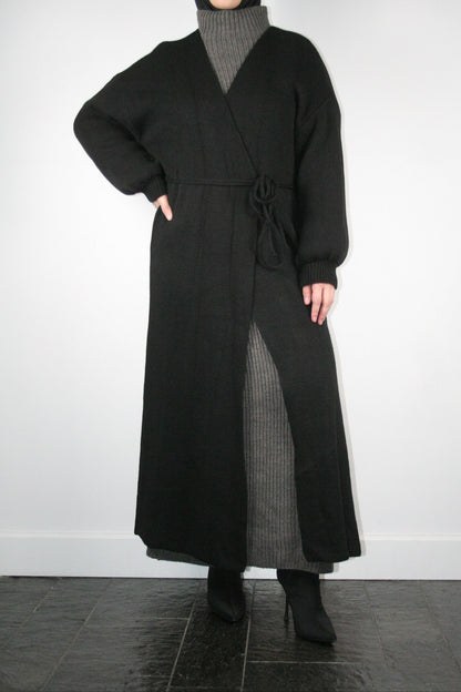 BLACK LONG WRAPPED CARDIGAN