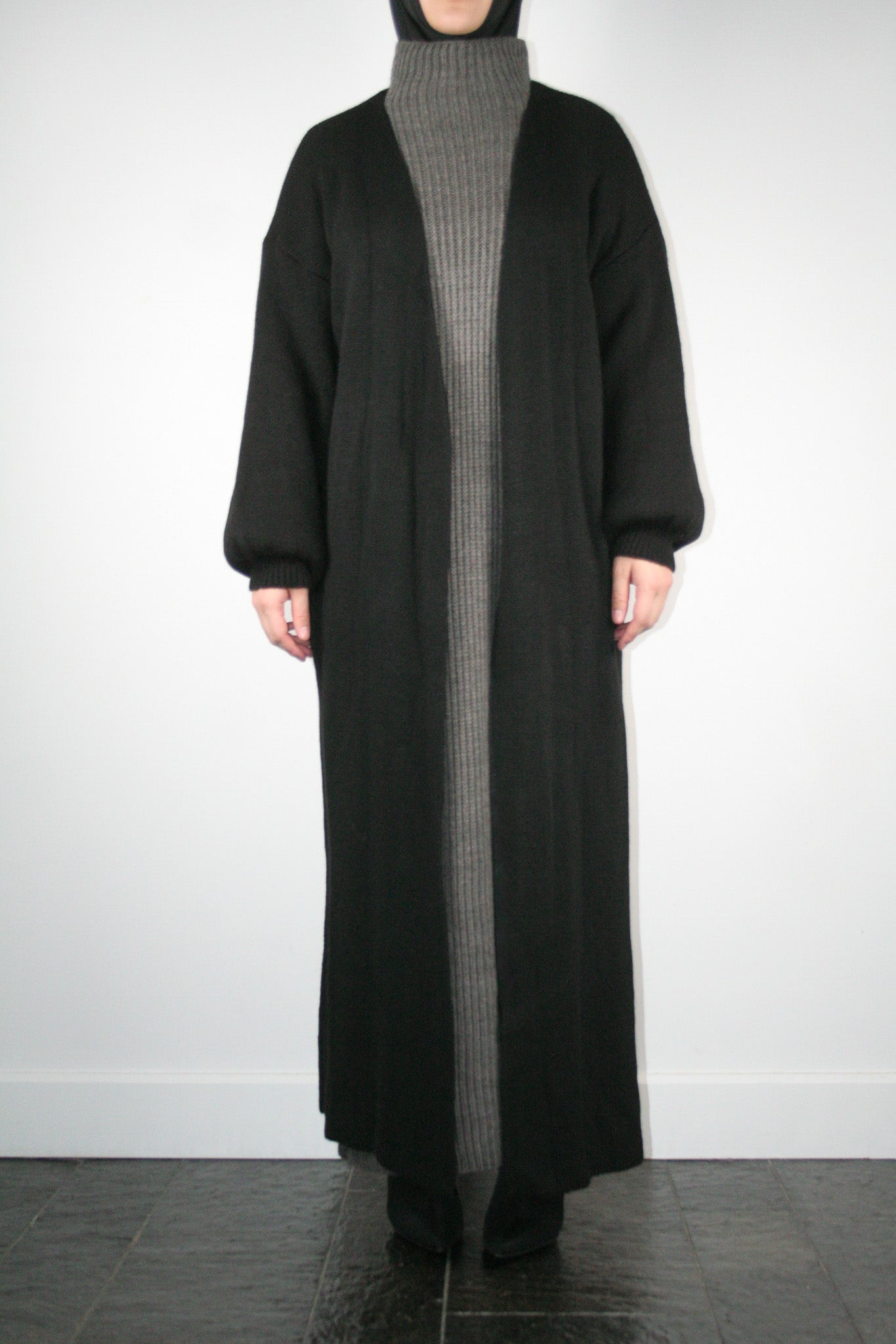 BLACK LONG WRAPPED CARDIGAN