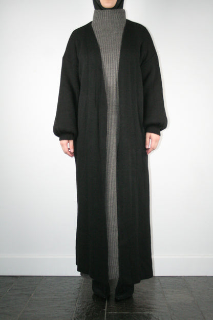 BLACK LONG WRAPPED CARDIGAN