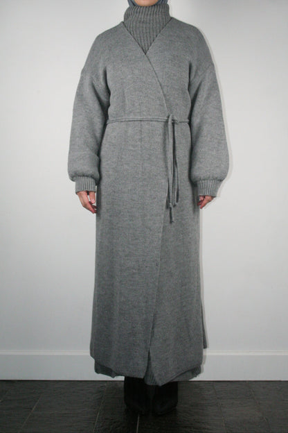GREY LONG WRAPPED CARDIGAN