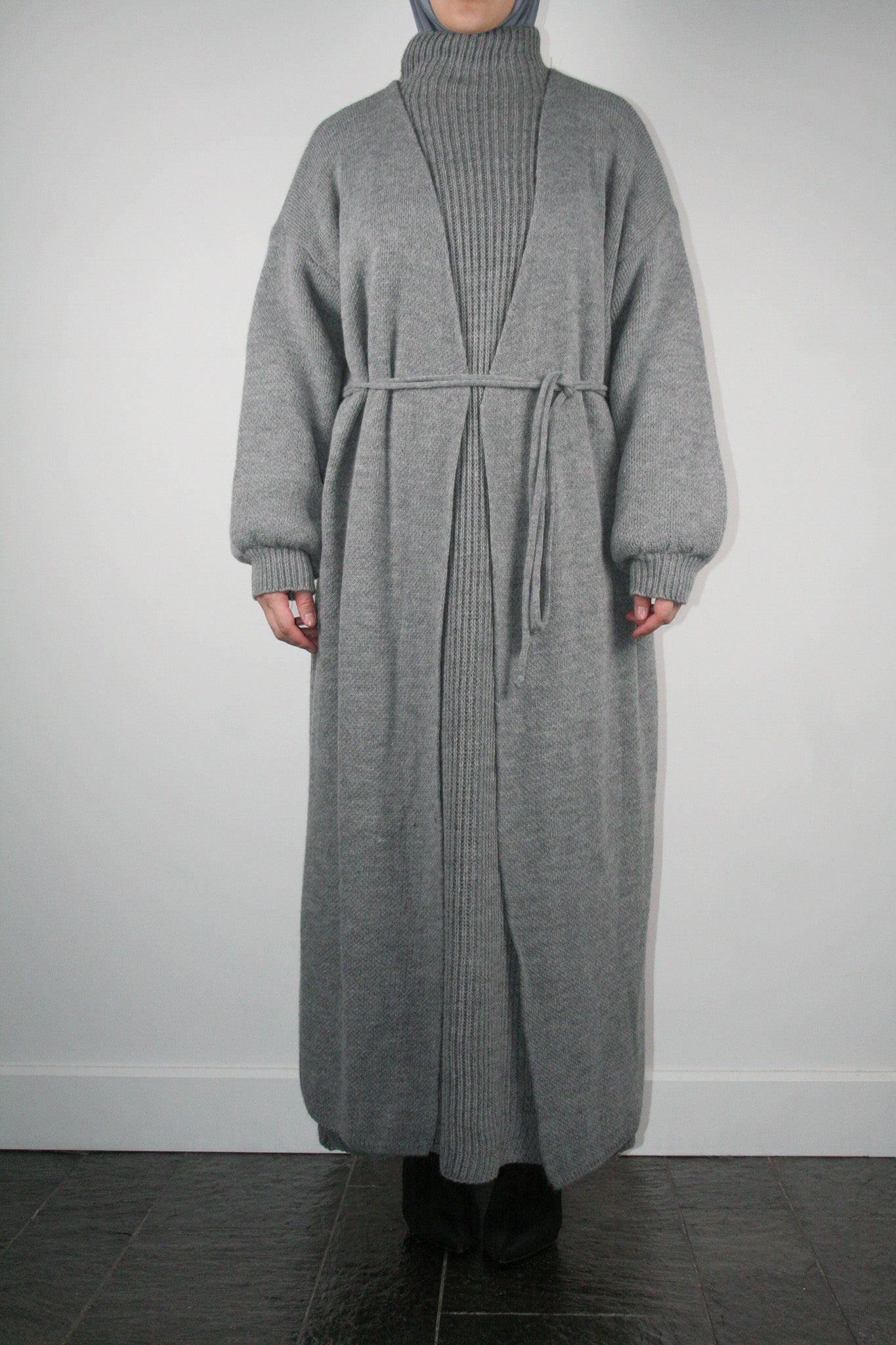 GREY LONG WRAPPED CARDIGAN