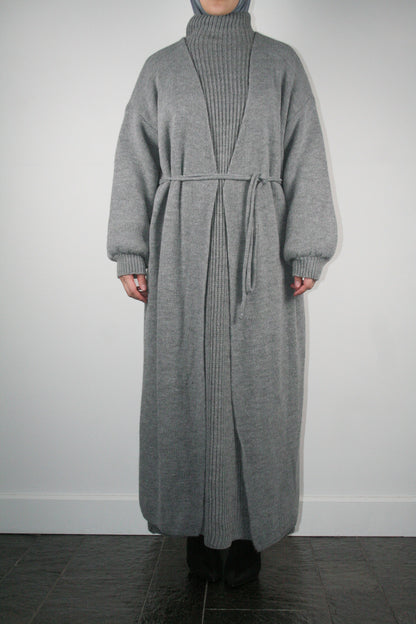 GREY LONG WRAPPED CARDIGAN