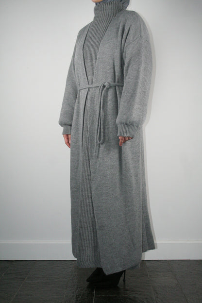 GREY LONG WRAPPED CARDIGAN