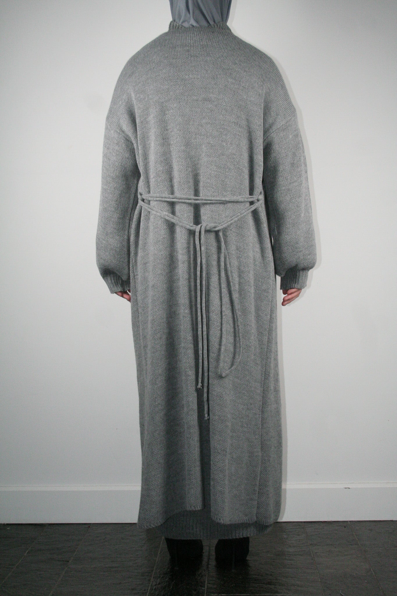 GREY LONG WRAPPED CARDIGAN