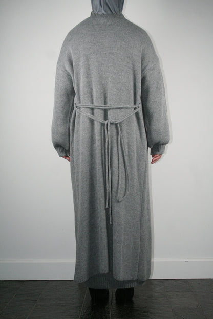 GREY LONG WRAPPED CARDIGAN