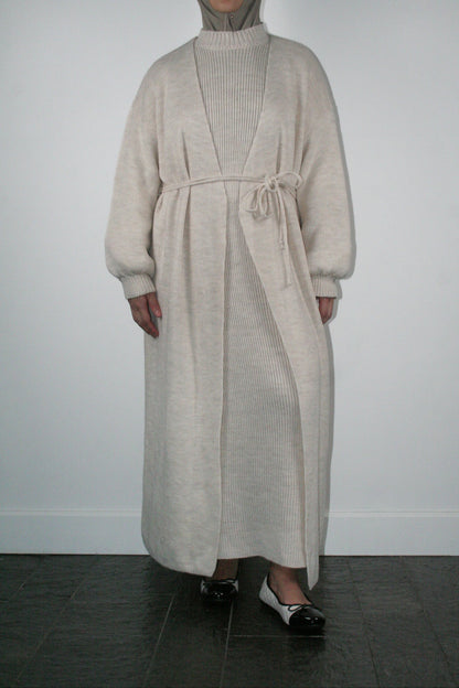 BEIGE LONG WRAPPED CARDIGAN