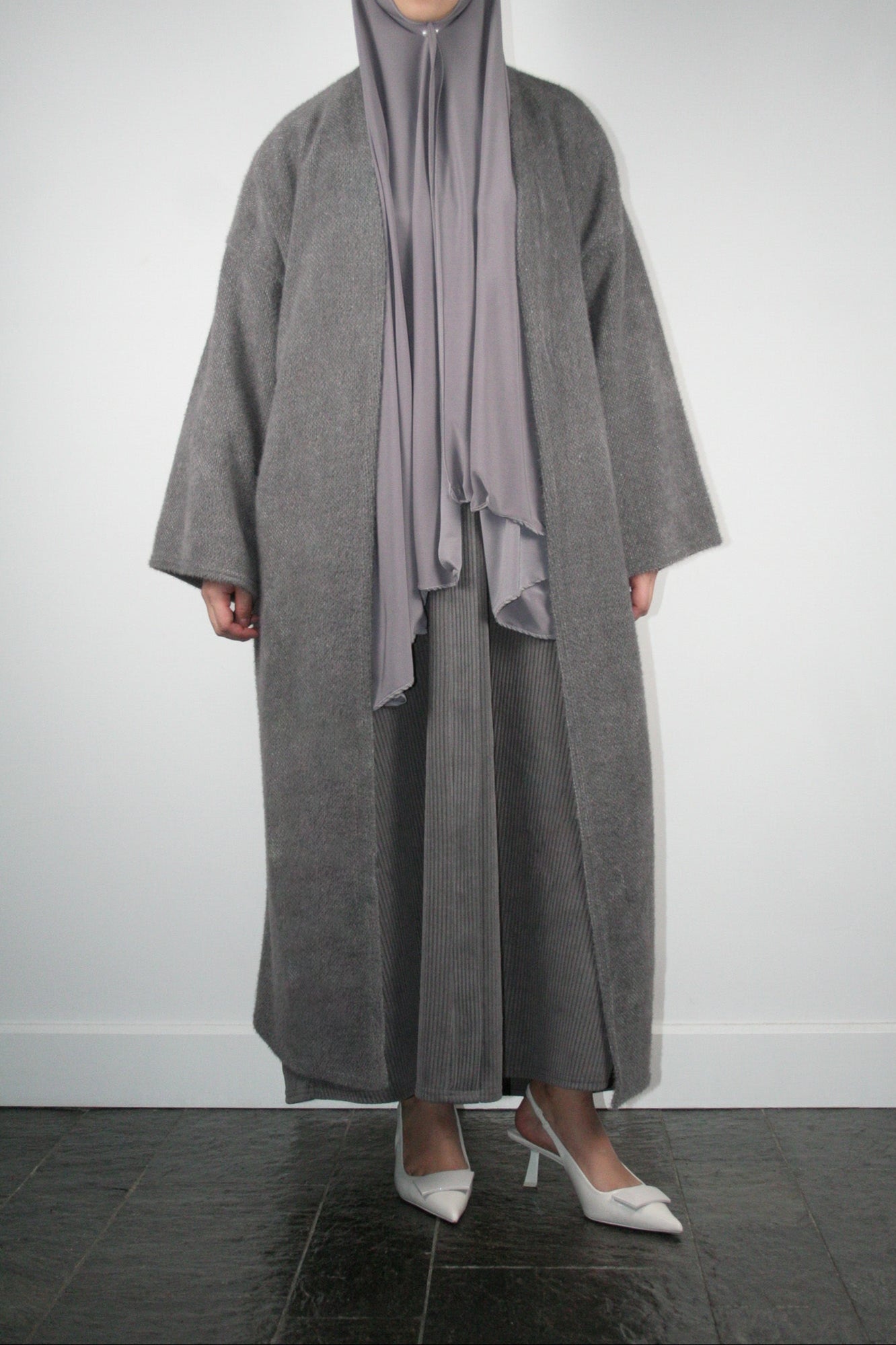GREY TEDDY ABAYA COAT