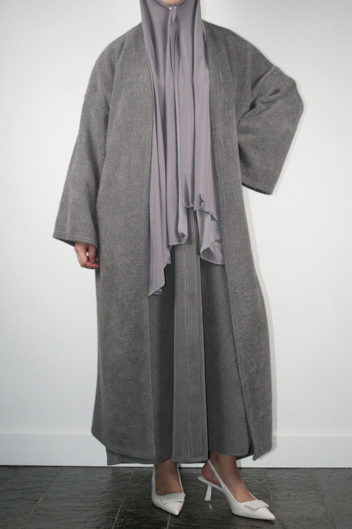 GREY TEDDY ABAYA COAT