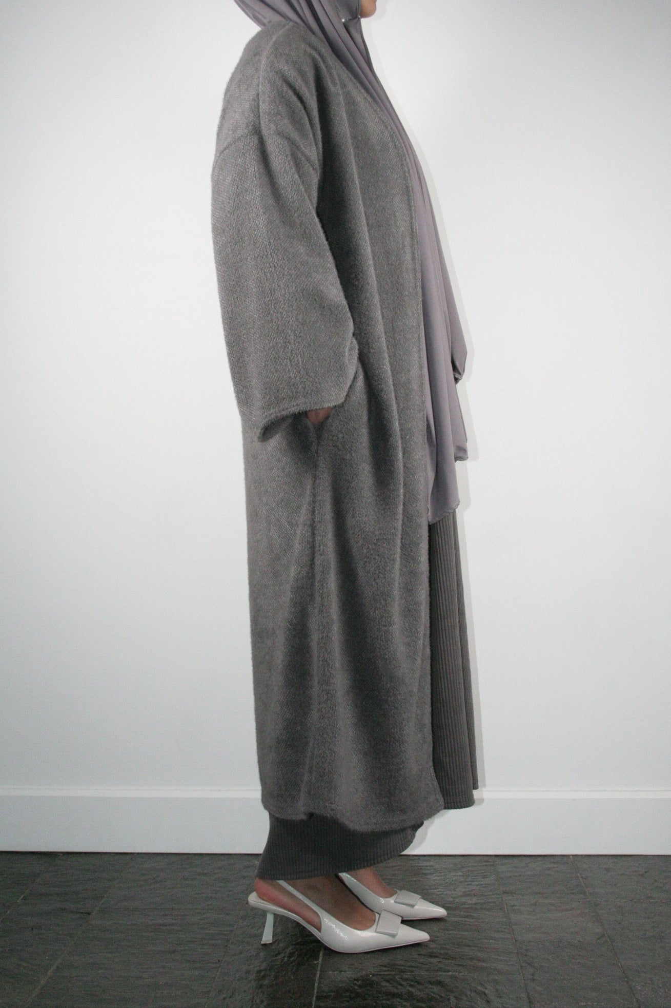 GREY TEDDY ABAYA COAT