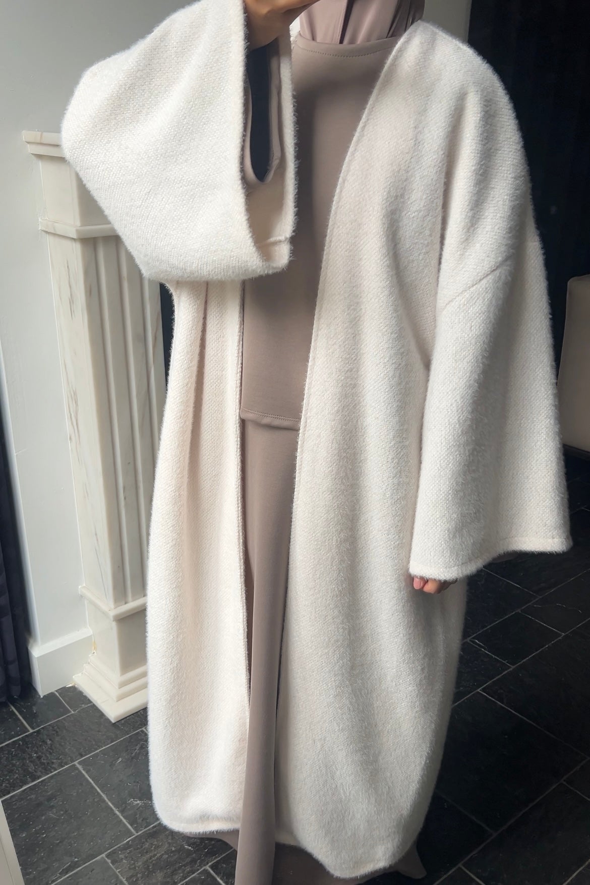 WHITE TEDDY ABAYA COAT