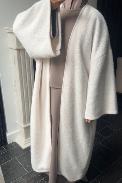 WHITE TEDDY ABAYA COAT