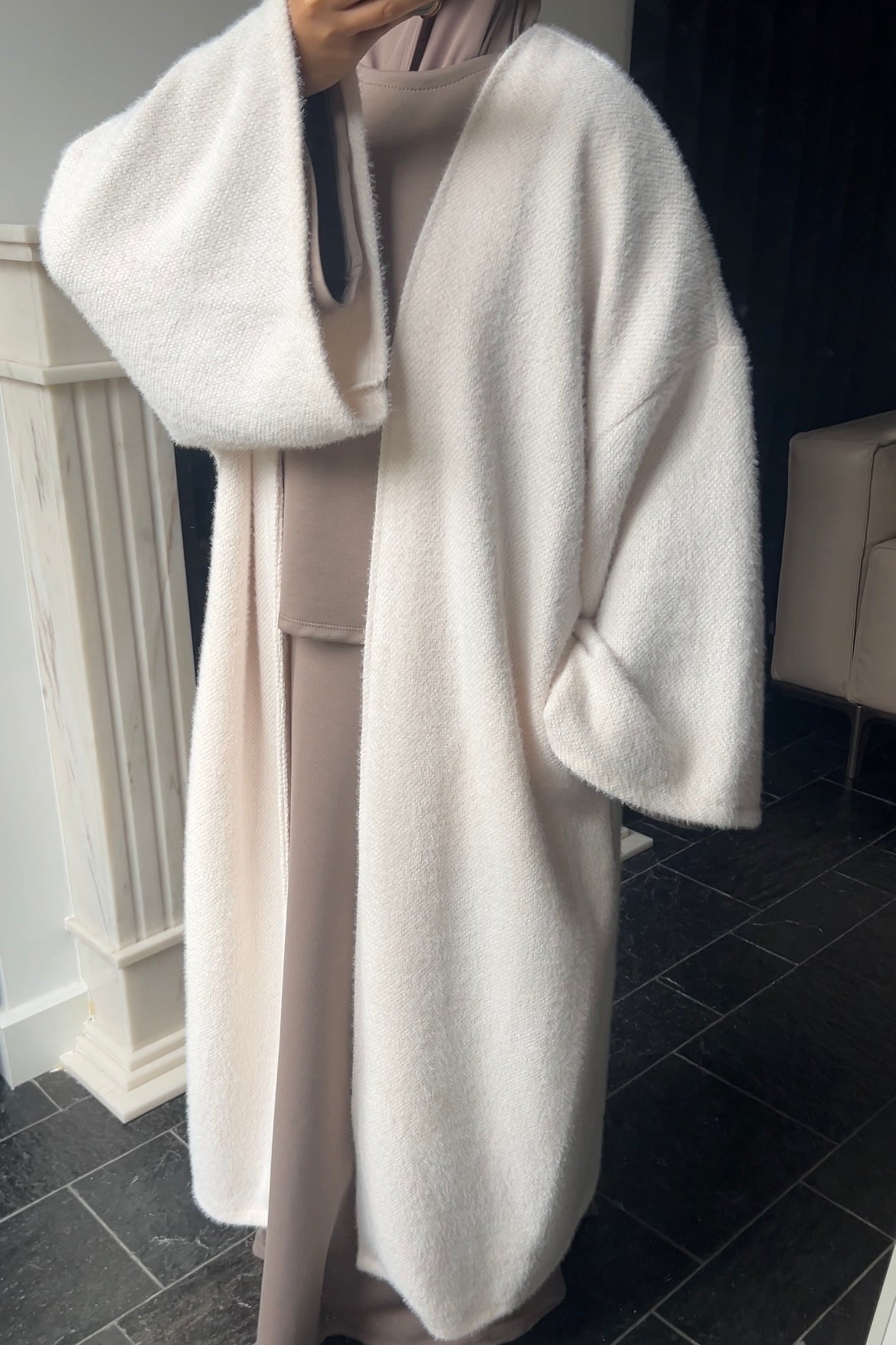WHITE TEDDY ABAYA COAT