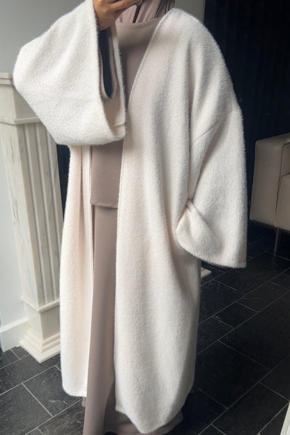 WHITE TEDDY ABAYA COAT