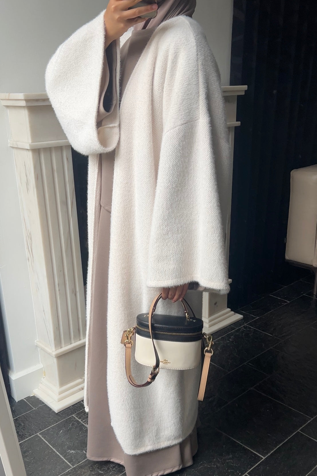 WHITE TEDDY ABAYA COAT