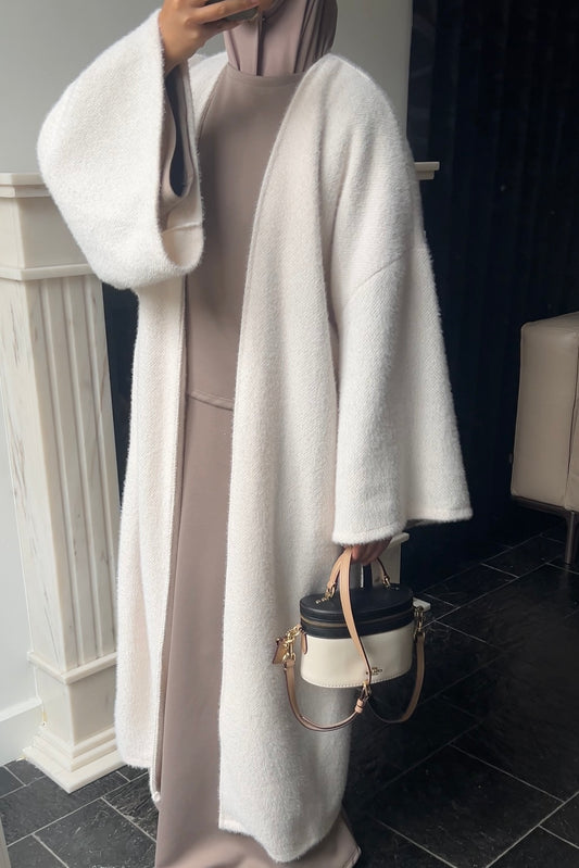 WHITE TEDDY ABAYA COAT