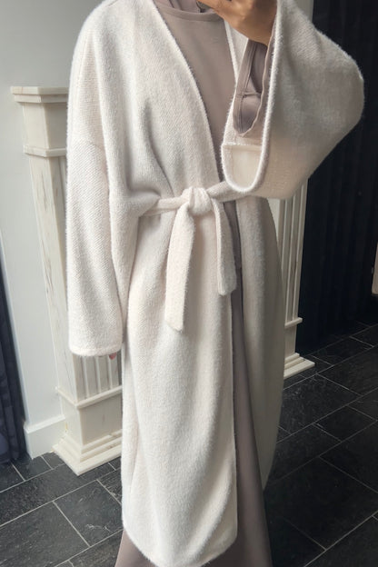 WHITE TEDDY ABAYA COAT