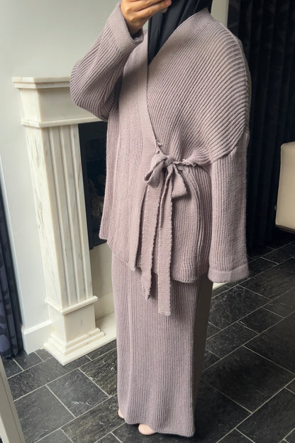 TAUPE KNIT WRAP SET