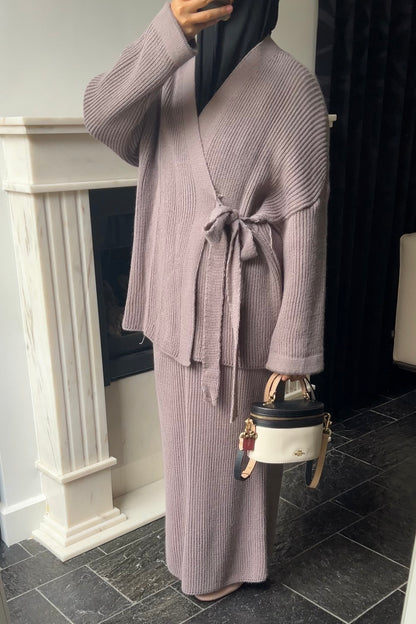 TAUPE KNIT WRAP SET