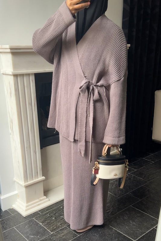 TAUPE KNIT WRAP SET