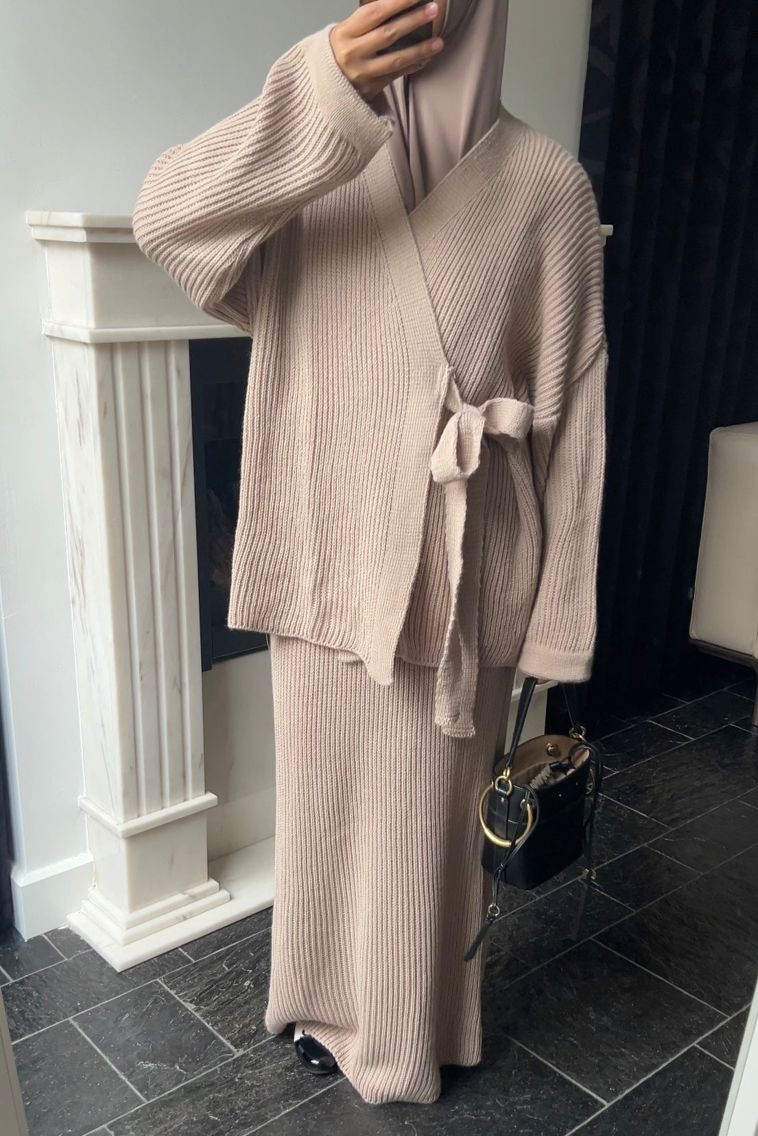 CAMEL KNIT WRAP SET