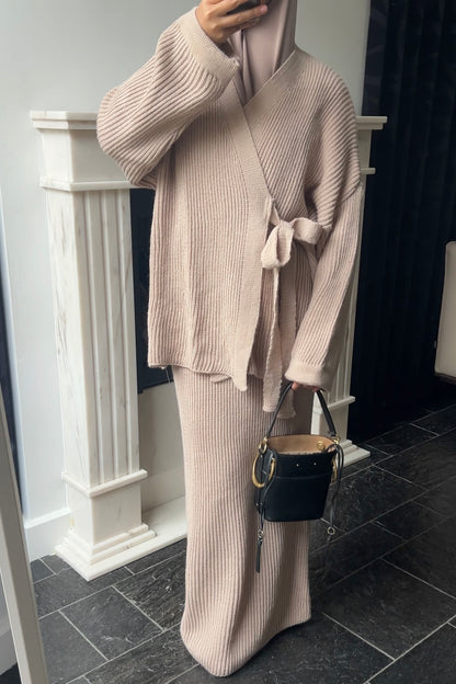 CAMEL KNIT WRAP SET