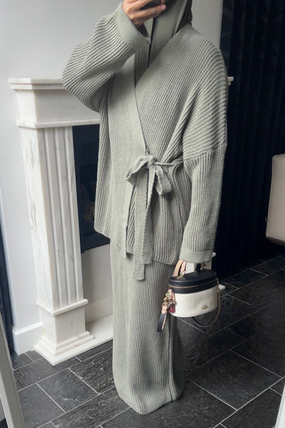 KHAKI KNIT WRAP SET