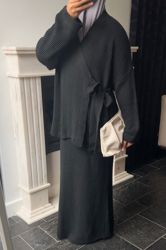 BLACK KNIT WRAP SET