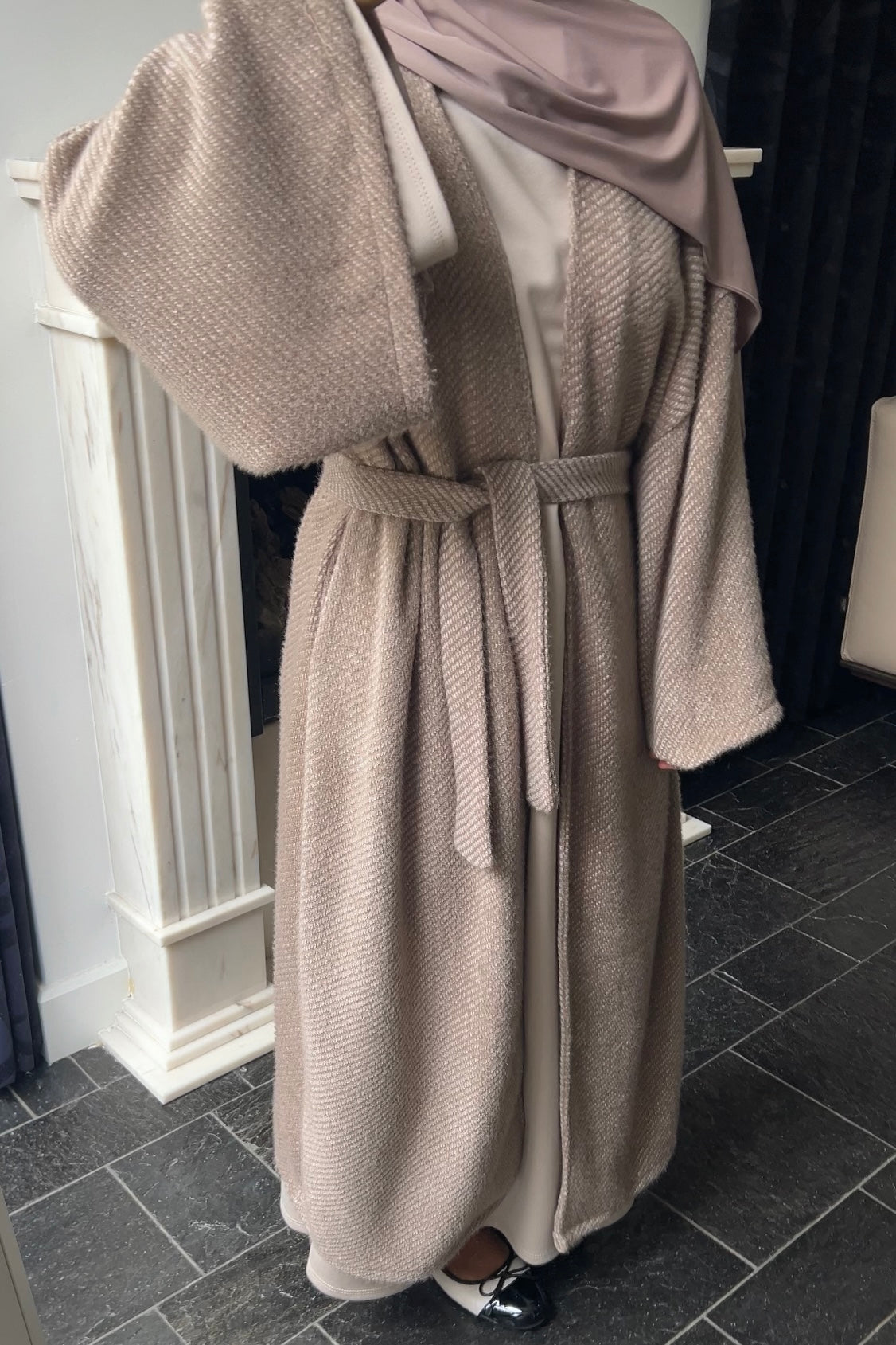 TAUPE TEDDY ABAYA COAT