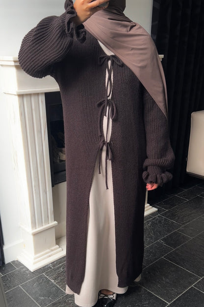DARK BROWN BOW TIE ABAYA