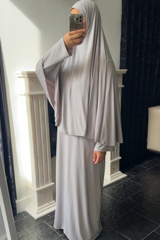 LIGHT TAUPE KHIMAR SET (DRESS)