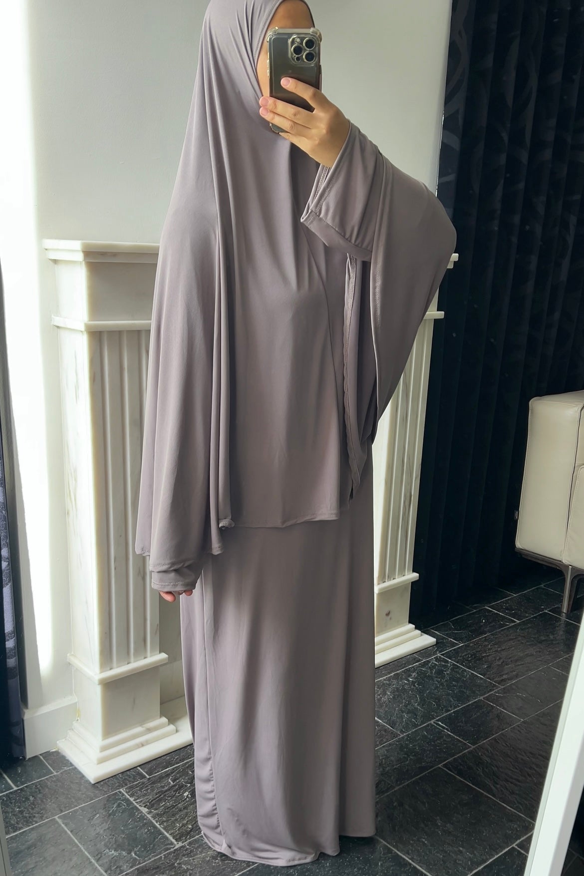 TAUPE KHIMAR SET (DRESS)